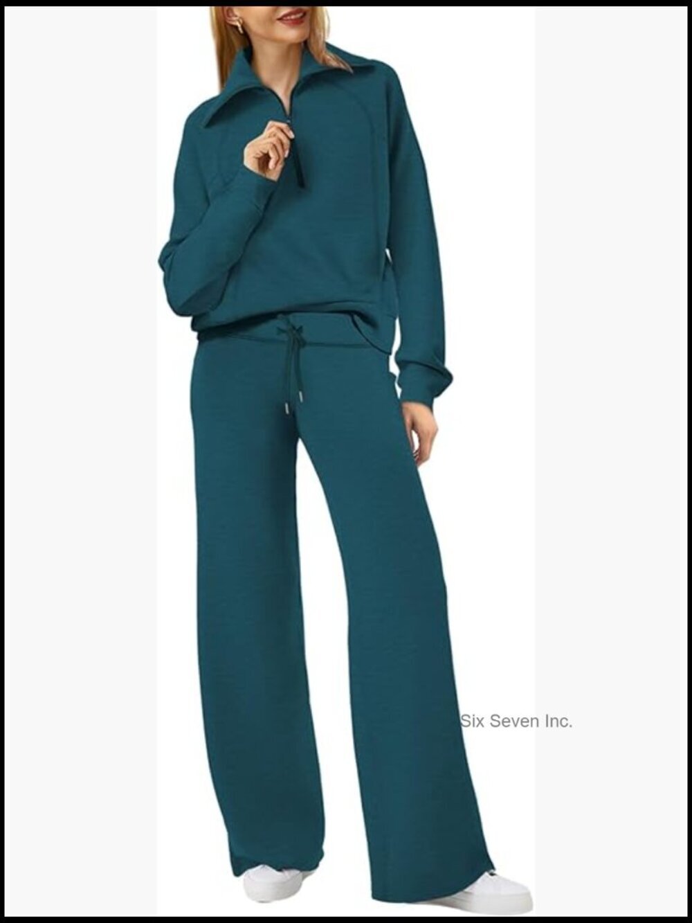 Half Zip Oversized Sweatshirt & Wide Leg Sweatpant 2 Piece Set Lounge Outfit